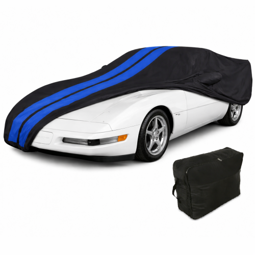 C4 Corvette Ultraguard Plus Car Cover – Indoor/Outdoor Protection – Black W/ Blue Stripes : 1984-1996