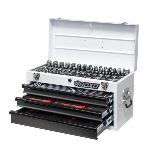 BOXO USA 185-Piece Metric and SAE Tool Set with 3-Drawer Hand Carry Box – White