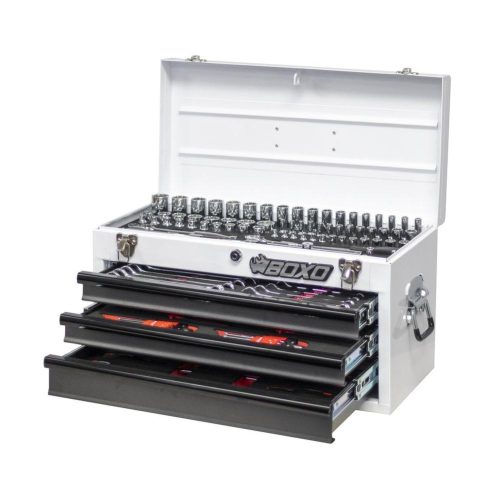BOXO USA 133-Piece Metric Tool Set with 3-Drawer Hand Carry Box – White