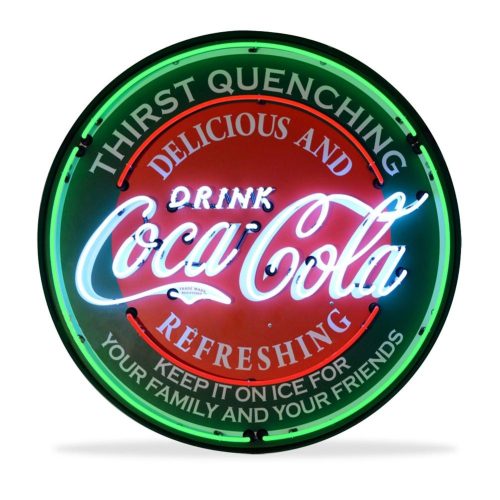 Corvette – Coca-Cola Evergreen – Neon Sign in a Metal Can : Large 36 Inch Across