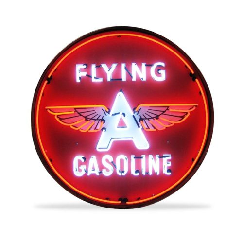 Corvette – Flying A Gasoline – Neon Sign in a Metal Can : Large 36 Inch Across