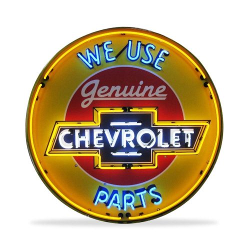 Corvette – Genuine Chevrolet Parts – Neon Sign in a Metal Can : Large 36 Inch Across