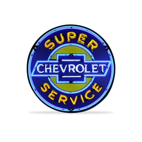 Corvette – Super Chevrolet Service – Neon Sign in a Metal Can : Large 36 Inch Across