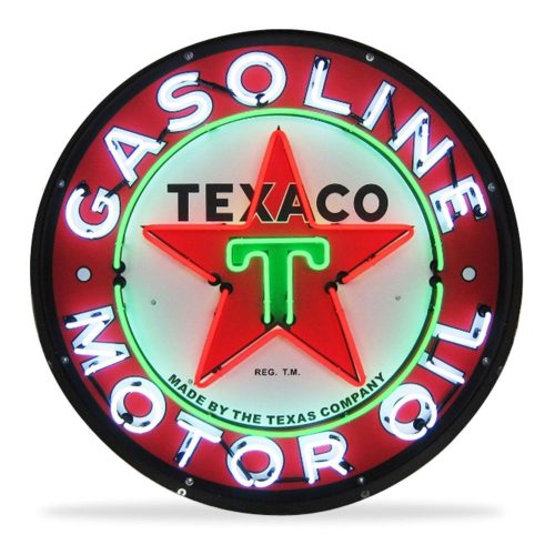Corvette – Texaco Motor Oil – Neon Sign in a Metal Can : Large 36 Inch Across