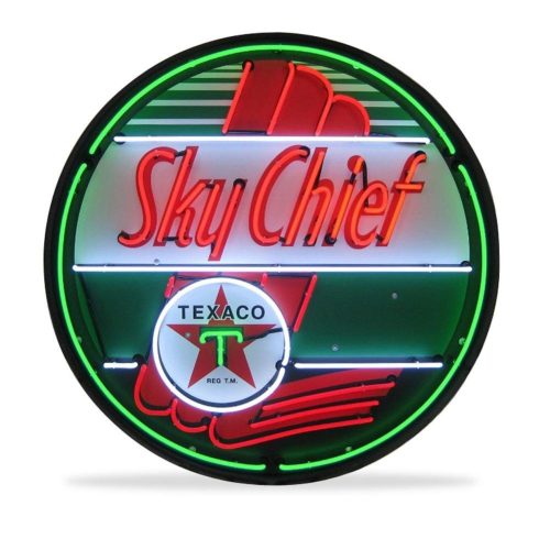 Corvette – Texaco Sky Chief – Neon Sign in a Metal Can : Large 36 Inch Across